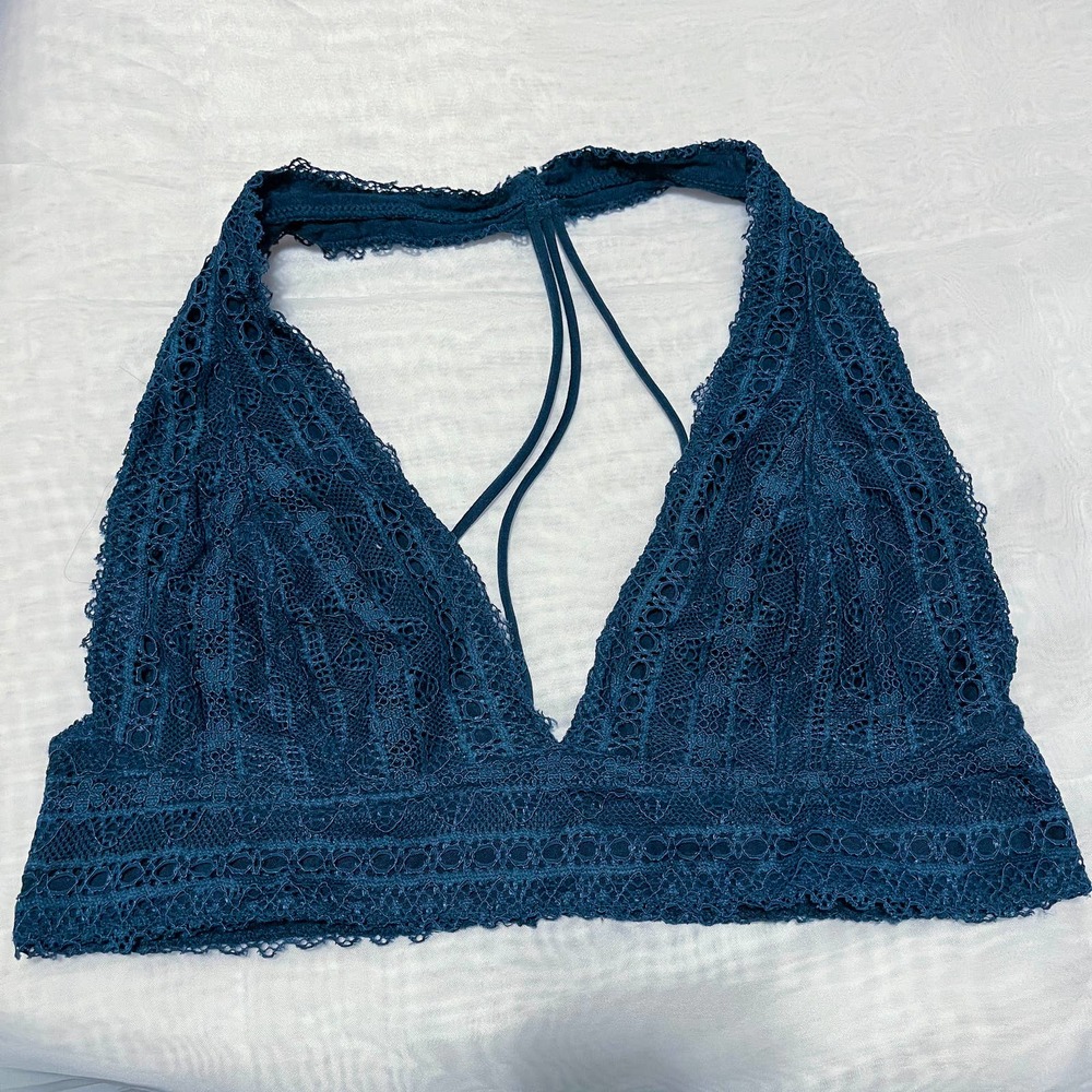Out From Under UO Dark Teal Blue Lace Halter Unlined Bralette - Medium